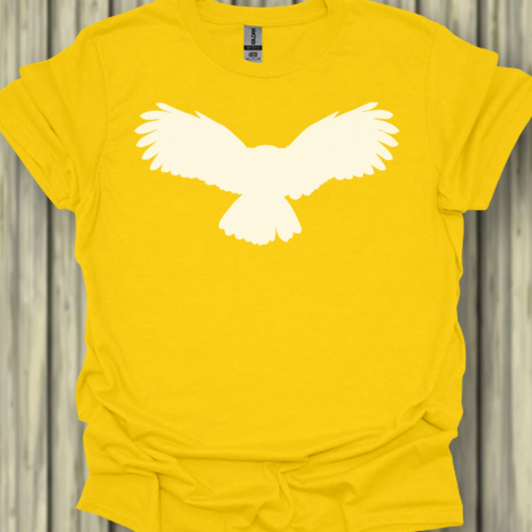 Uil vliegend silhouet wit trendy T-shirt