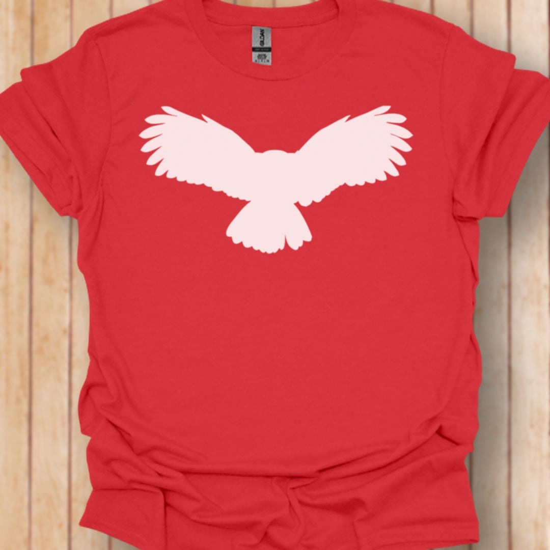 Uil vliegend silhouet wit trendy T-shirt