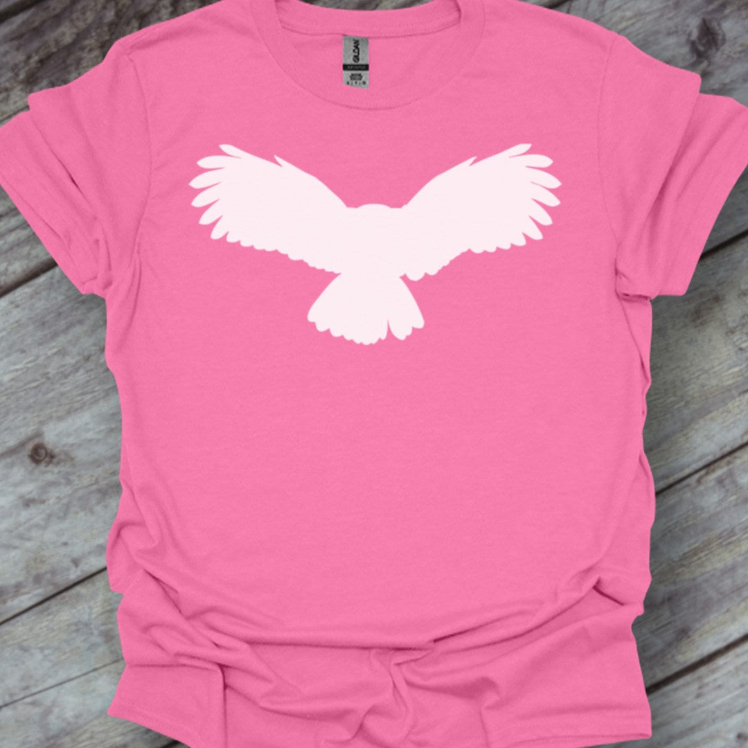 Uil vliegend silhouet wit trendy T-shirt