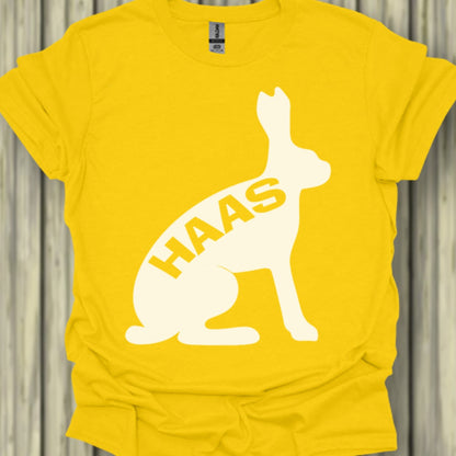 Hare silhouette with text white trendy T-shirt