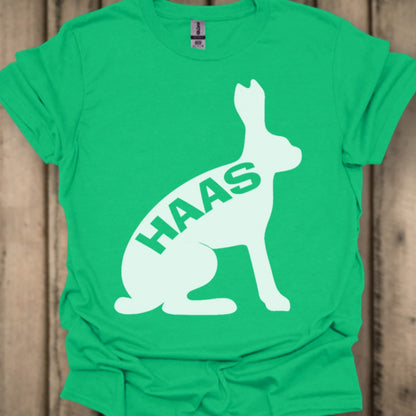Hare silhouette with text white trendy T-shirt