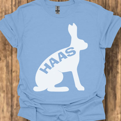 Hare silhouette with text white trendy T-shirt