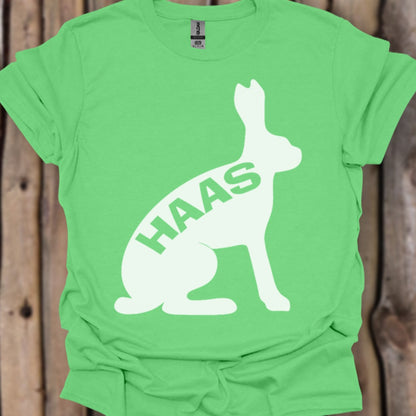 Hare silhouette with text white trendy T-shirt