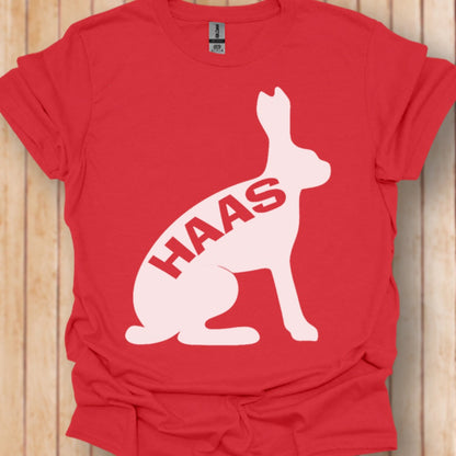 Hare silhouette with text white trendy T-shirt