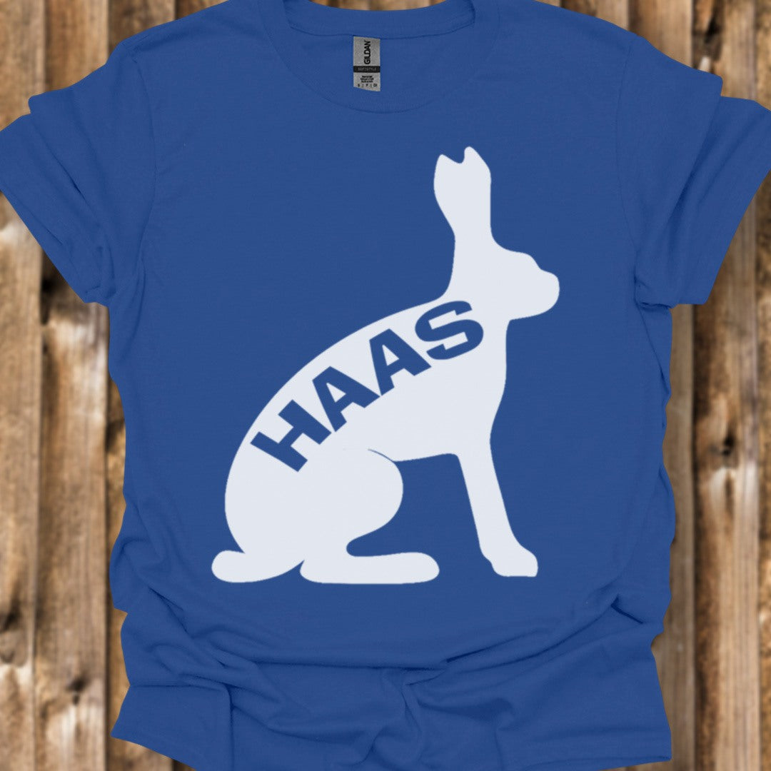 Hare silhouette with text white trendy T-shirt