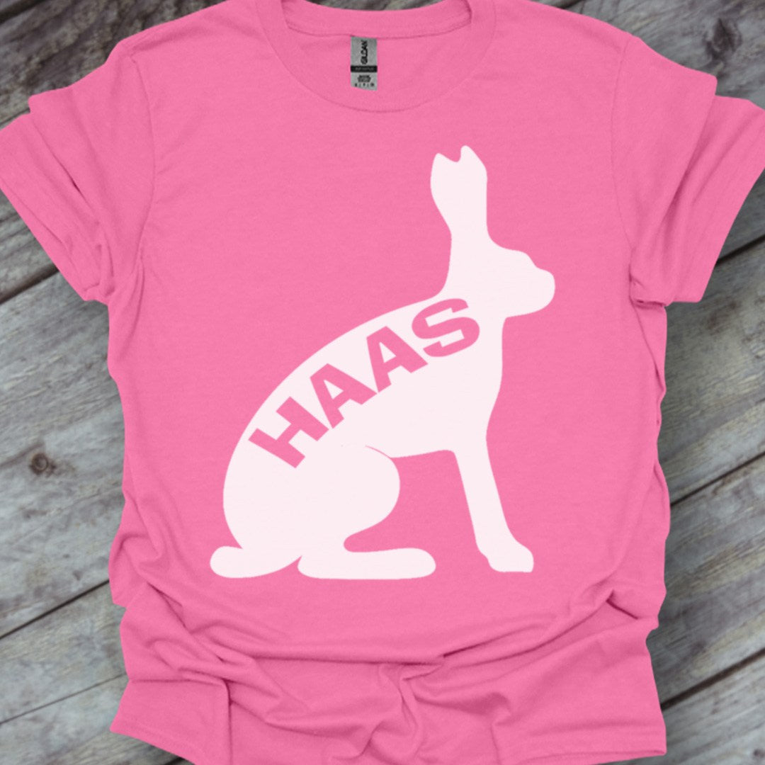 Hare silhouette with text white trendy T-shirt