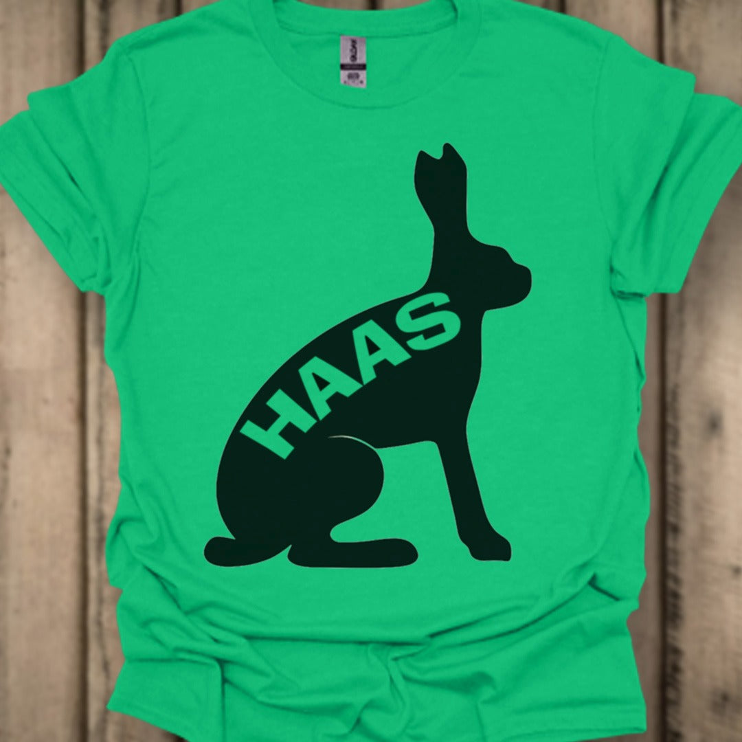 Hare silhouette with text black trendy T-shirt