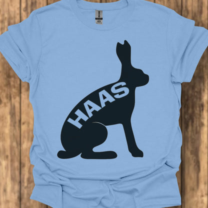 Hare silhouette with text black trendy T-shirt