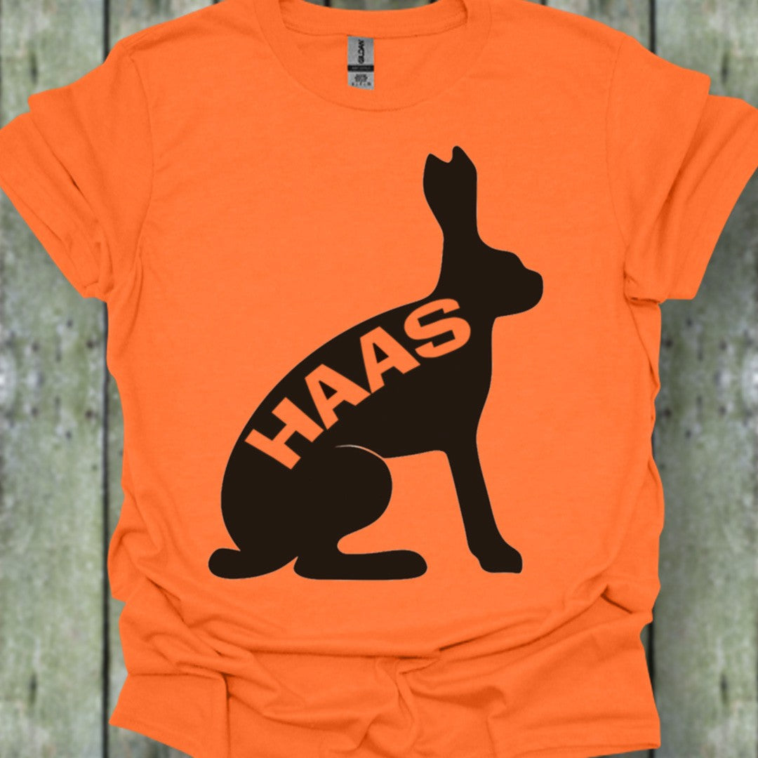 Hare silhouette with text black trendy T-shirt