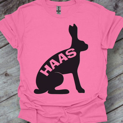 Hare silhouette with text black trendy T-shirt