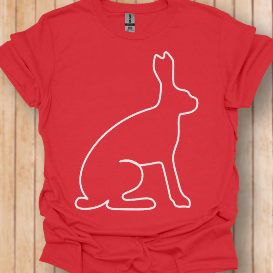 Hare outline white trendy T-shirt