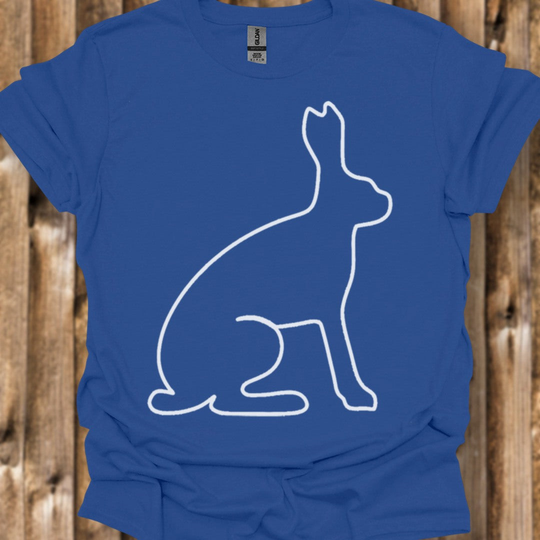 Hare outline white trendy T-shirt