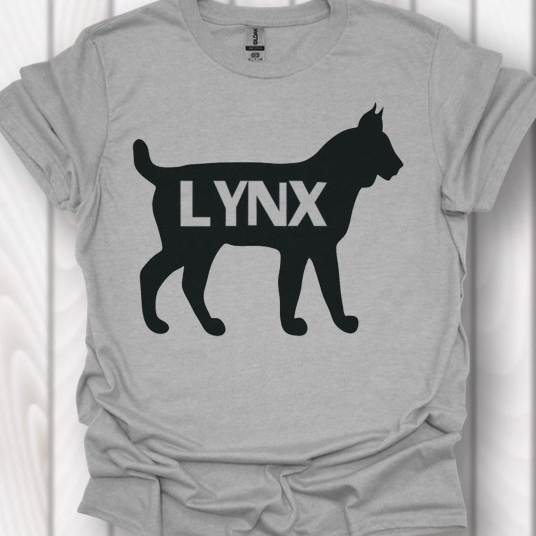 Lynx silhouette noire avec texte T-shirt intemporel 