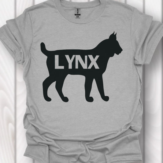 Lynx silhouette noire avec texte T-shirt intemporel 