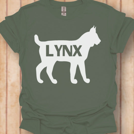 Lynx silhouette blanche avec texte T-shirt intemporel 