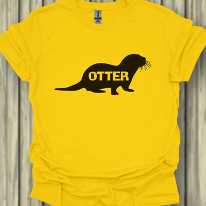 Otter silhouette with text black trendy T-shirt