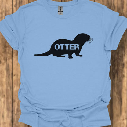 Otter silhouette with text black trendy T-shirt
