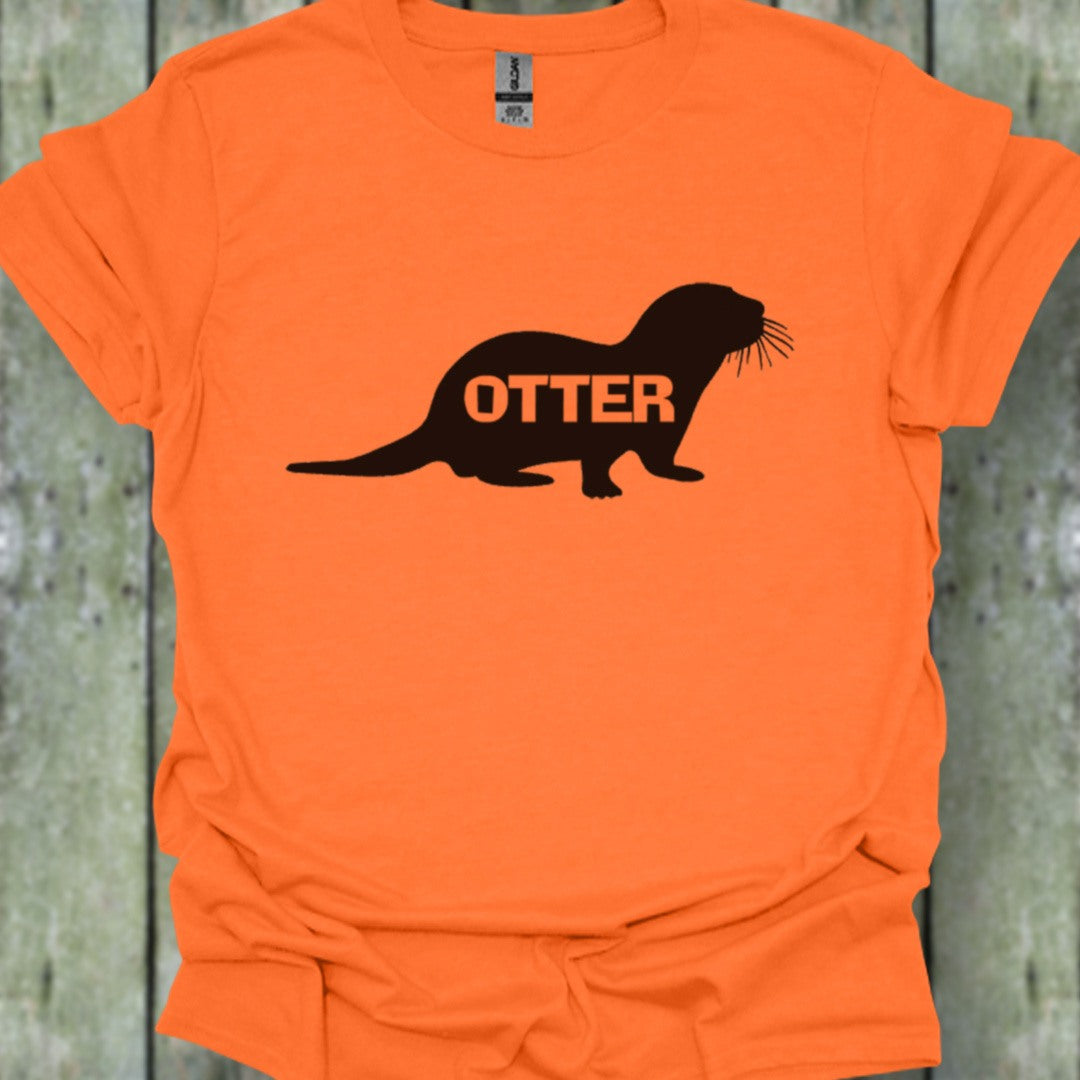 Otter silhouette with text black trendy T-shirt