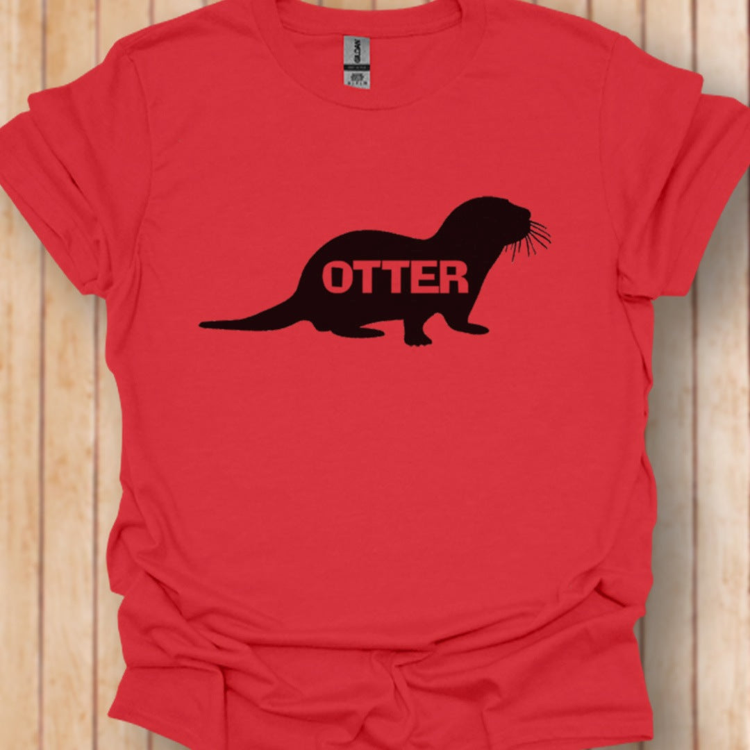 Otter silhouette with text black trendy T-shirt