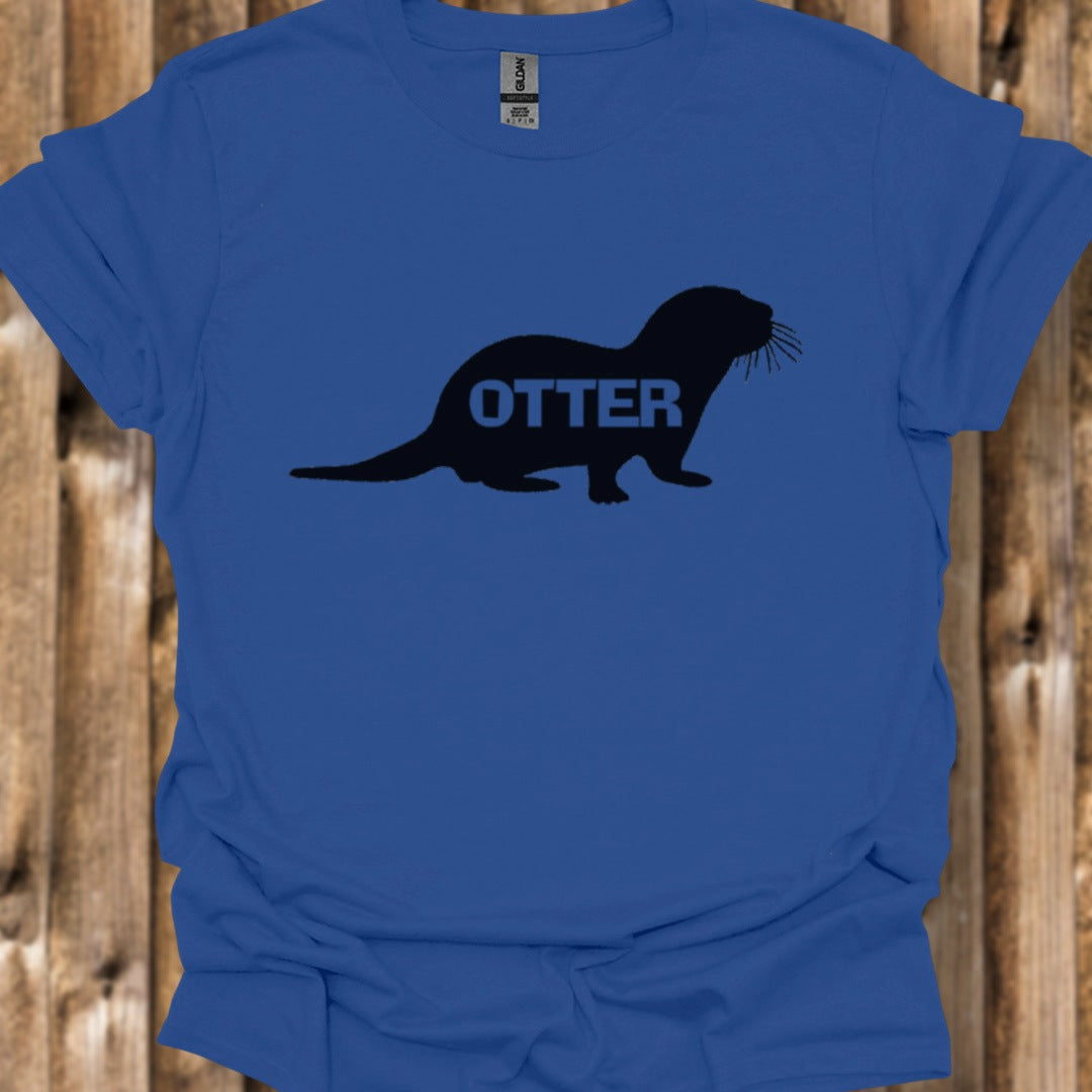 Otter silhouette with text black trendy T-shirt