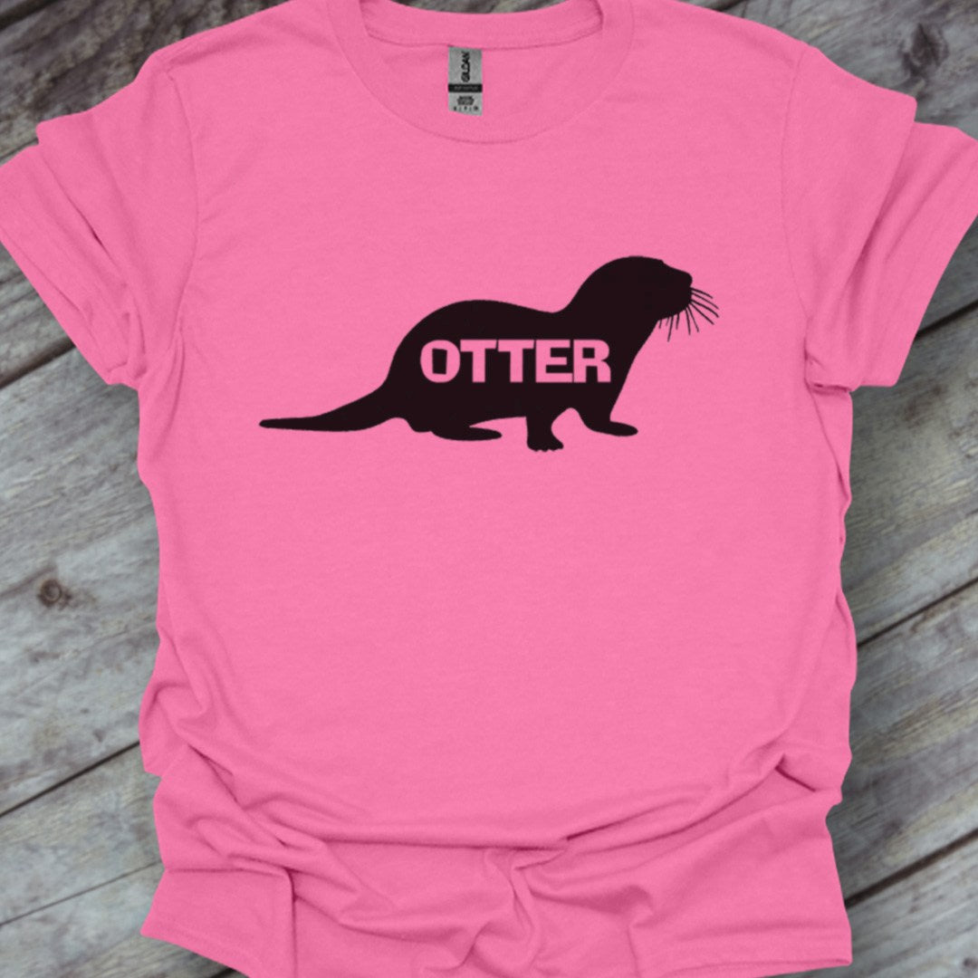 Otter silhouette with text black trendy T-shirt