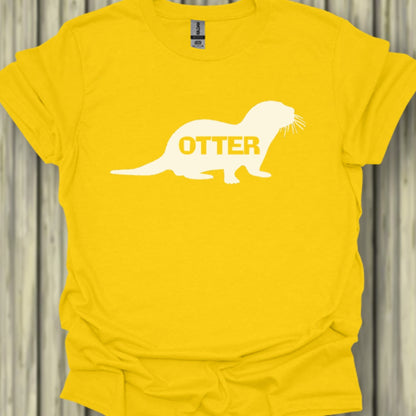 Otter silhouette with text white trendy T-shirt