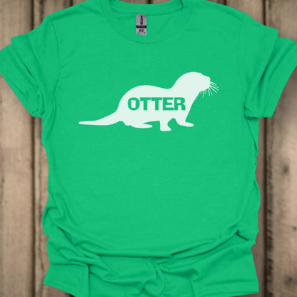Otter silhouette with text white trendy T-shirt