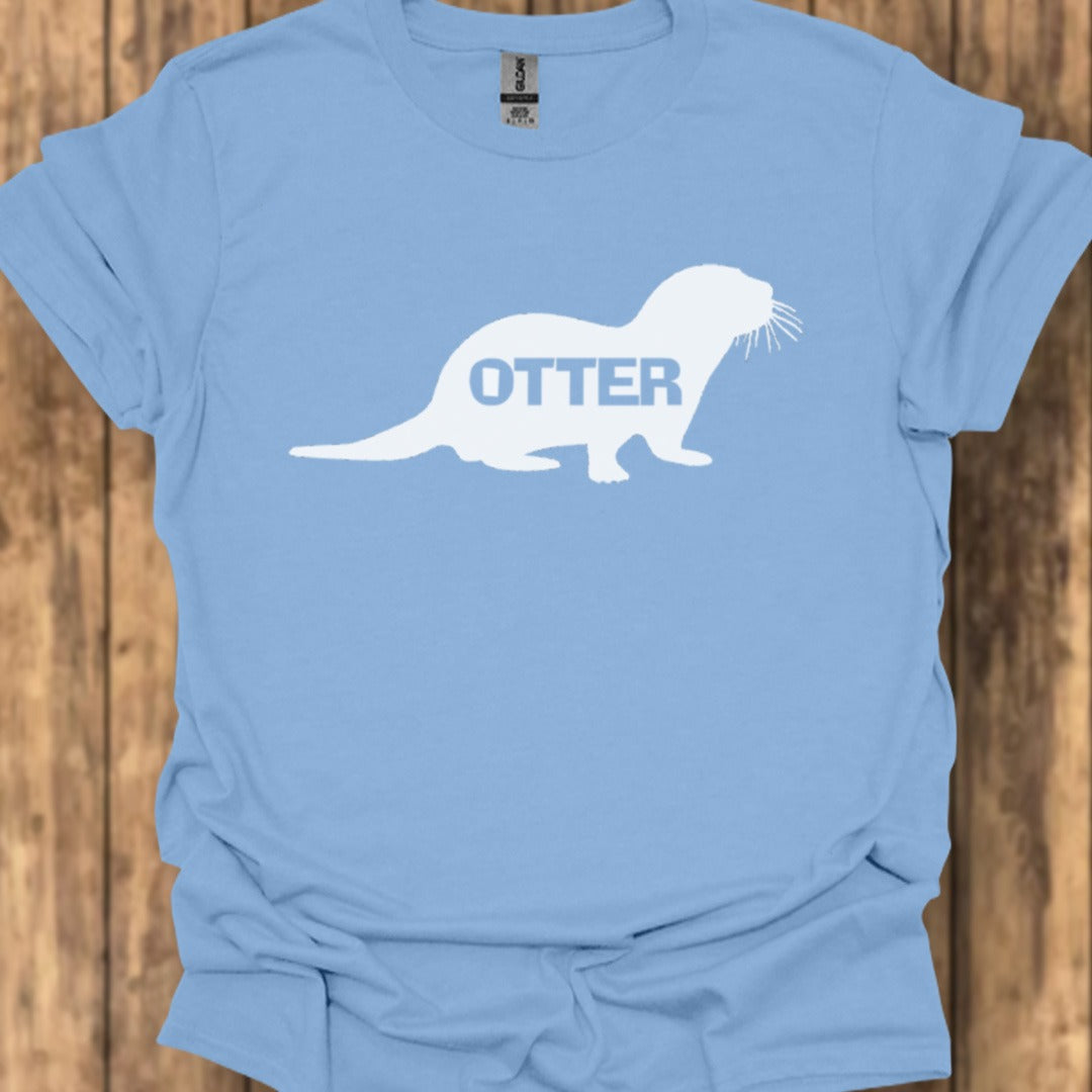 Otter silhouette with text white trendy T-shirt