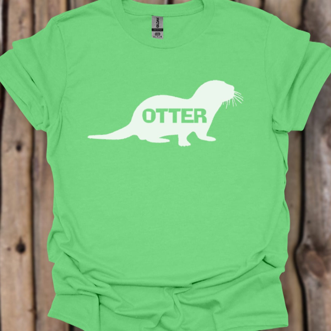 Otter silhouette with text white trendy T-shirt
