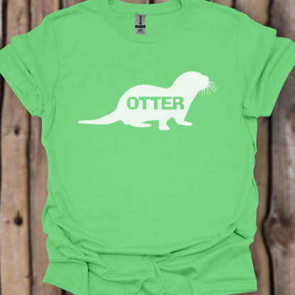 Otter silhouette with text white trendy T-shirt