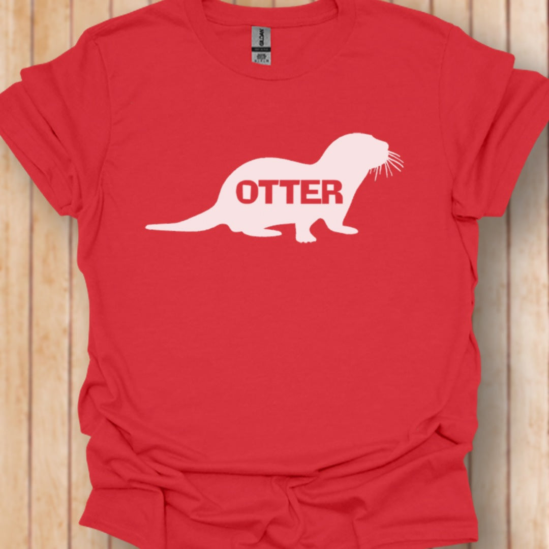 Otter silhouette with text white trendy T-shirt