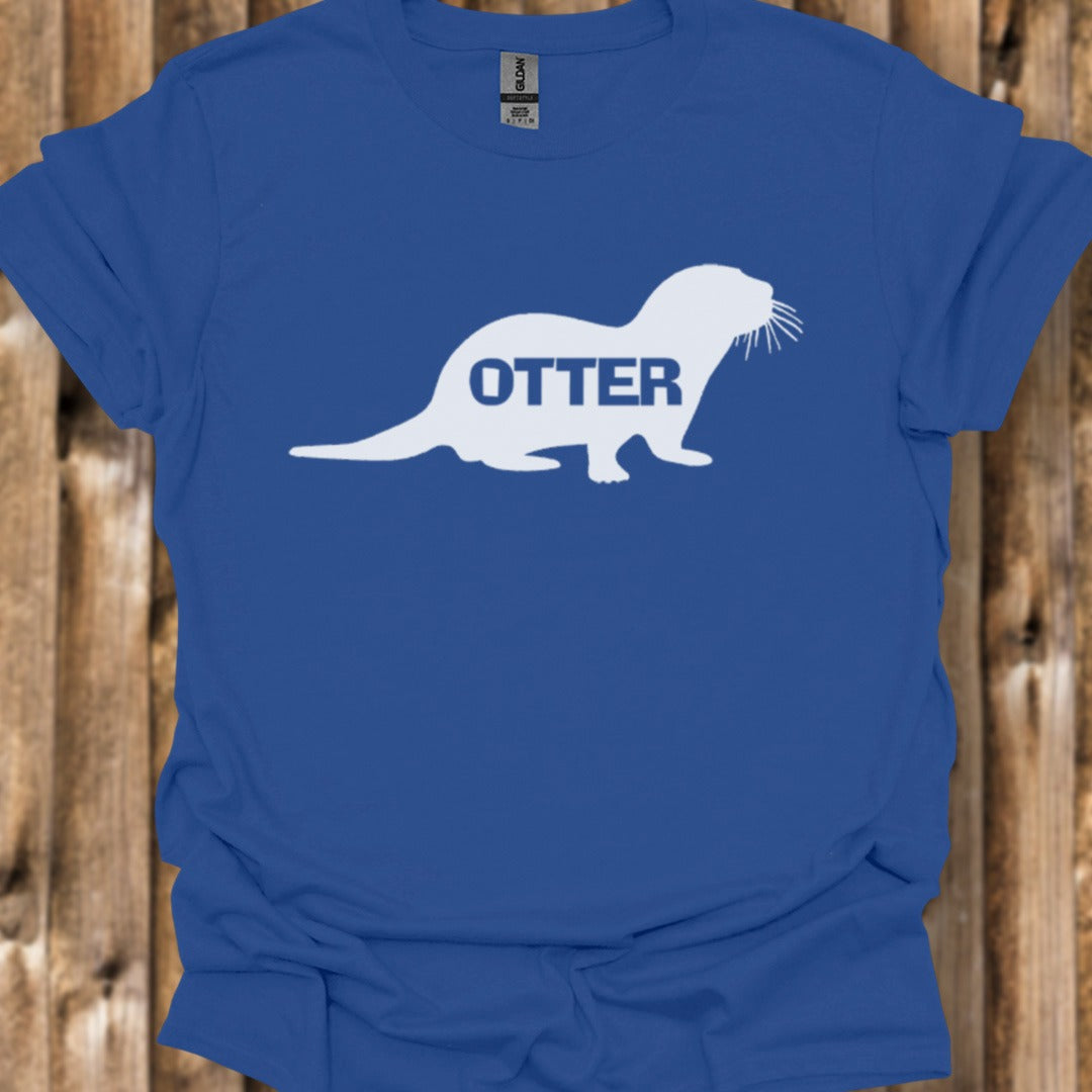 Otter silhouette with text white trendy T-shirt