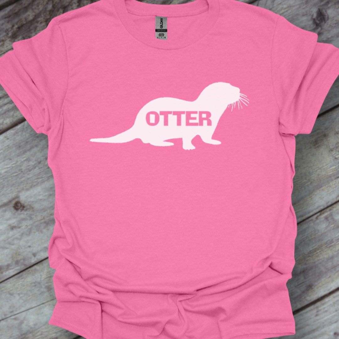 Otter silhouette with text white trendy T-shirt