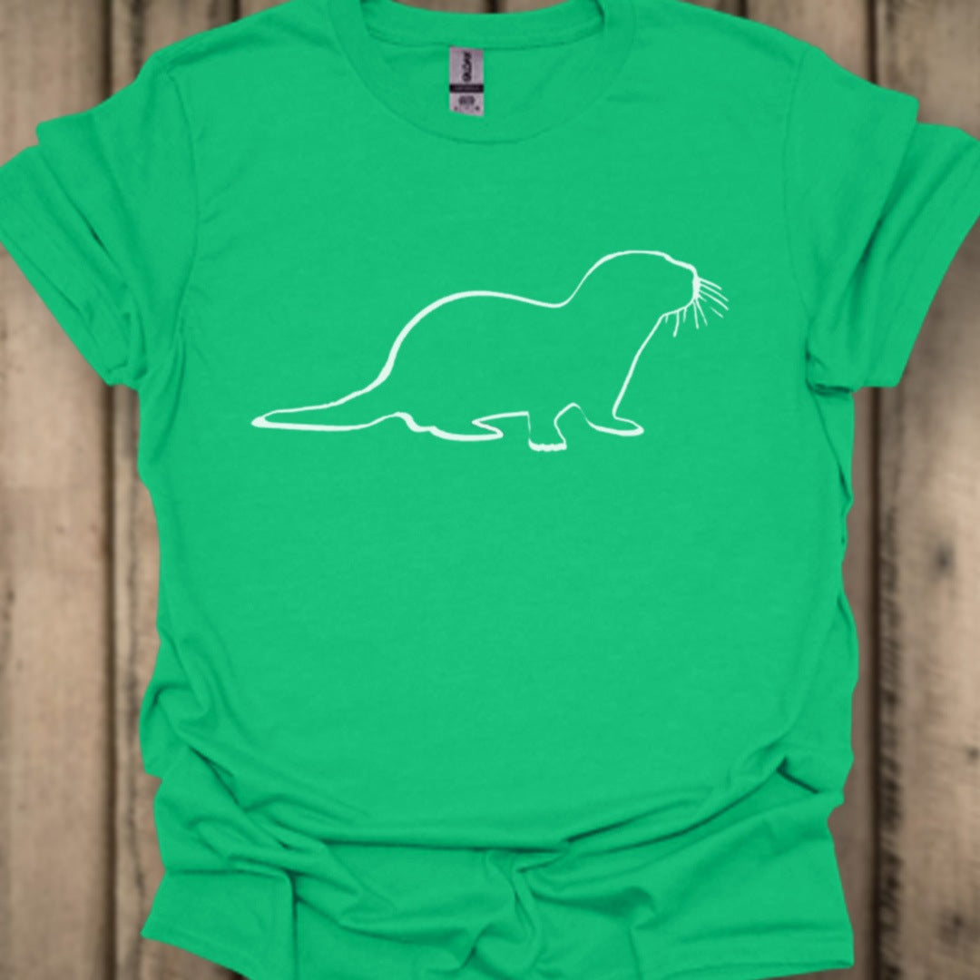 Otter outline white trendy T-shirt