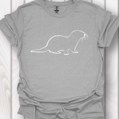 Otter outline white trendy T-shirt