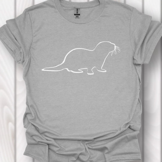 Otter outline white trendy T-shirt