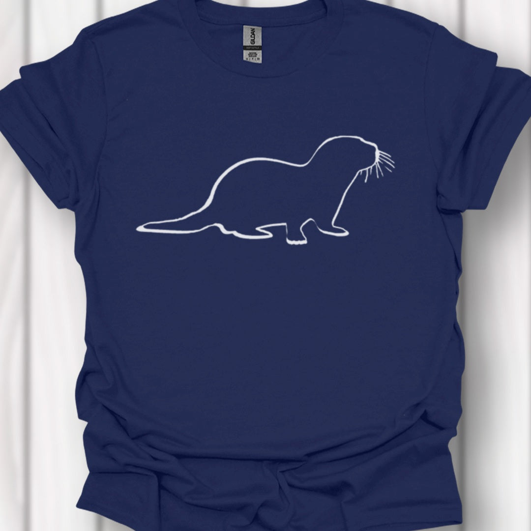 Otter outline white trendy T-shirt