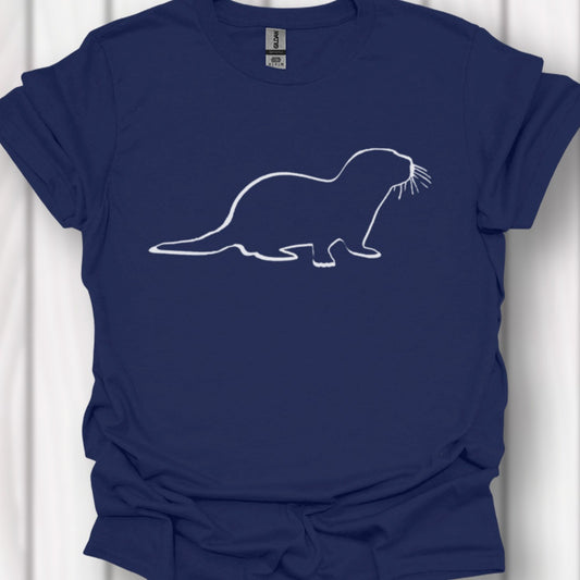 Otter outline white trendy T-shirt