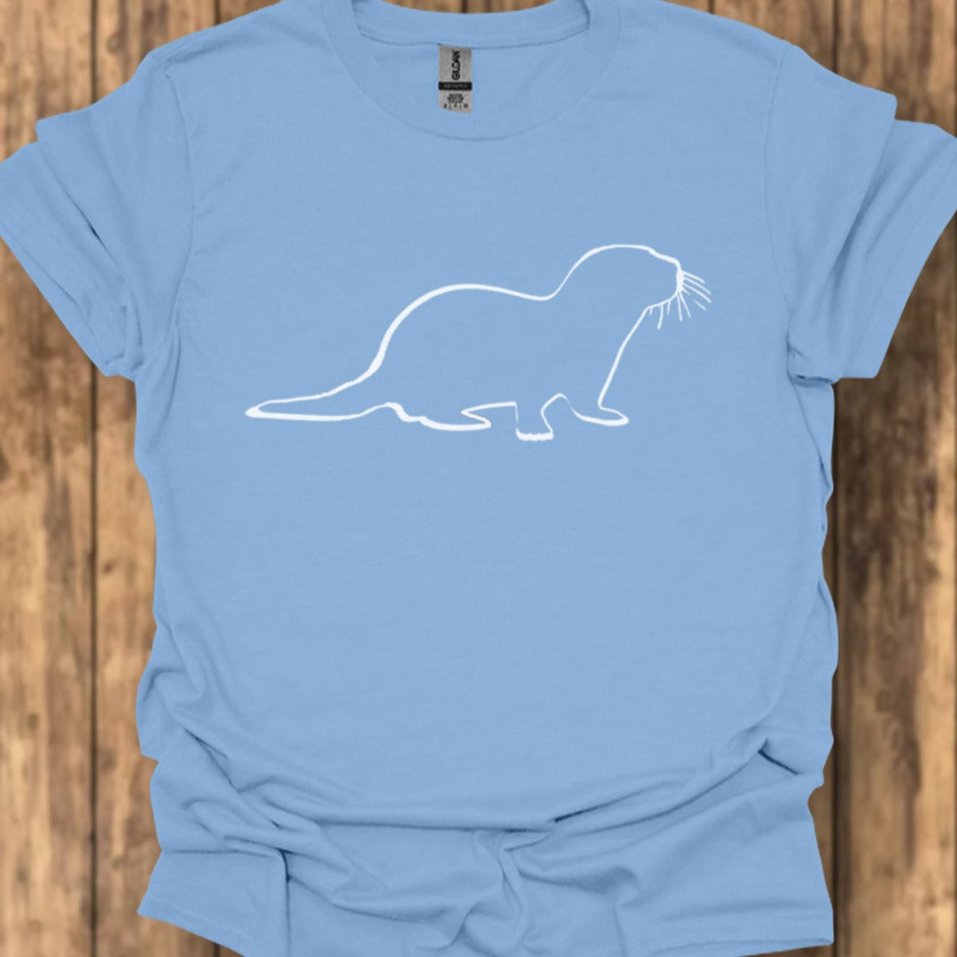 Otter outline white trendy T-shirt