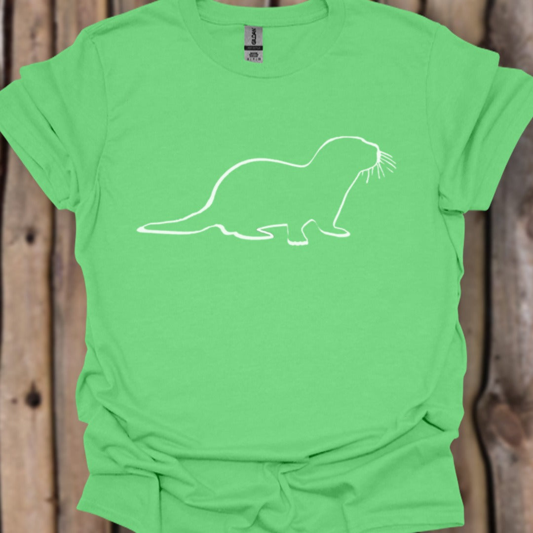 Otter outline white trendy T-shirt