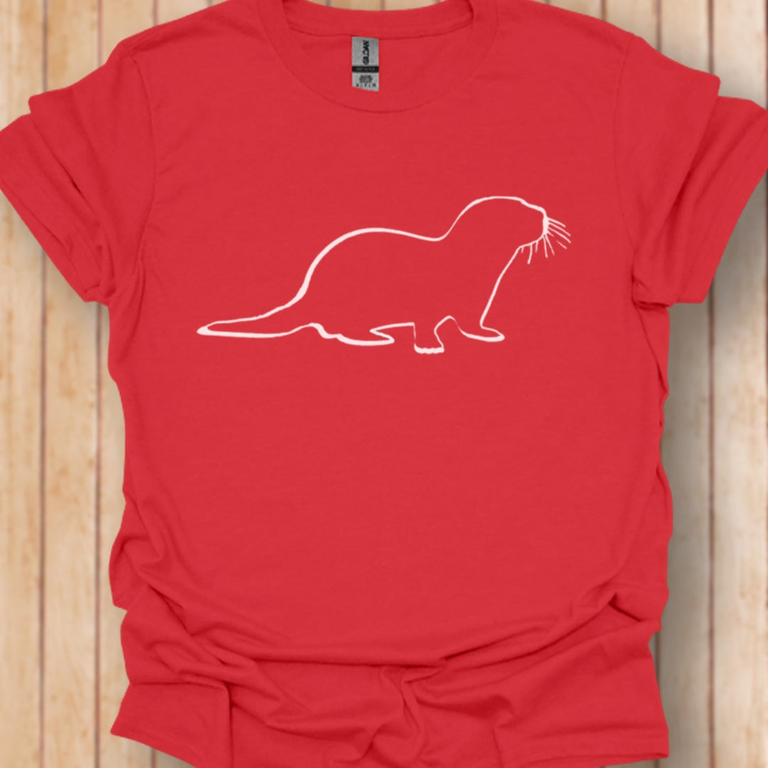 Otter outline white trendy T-shirt