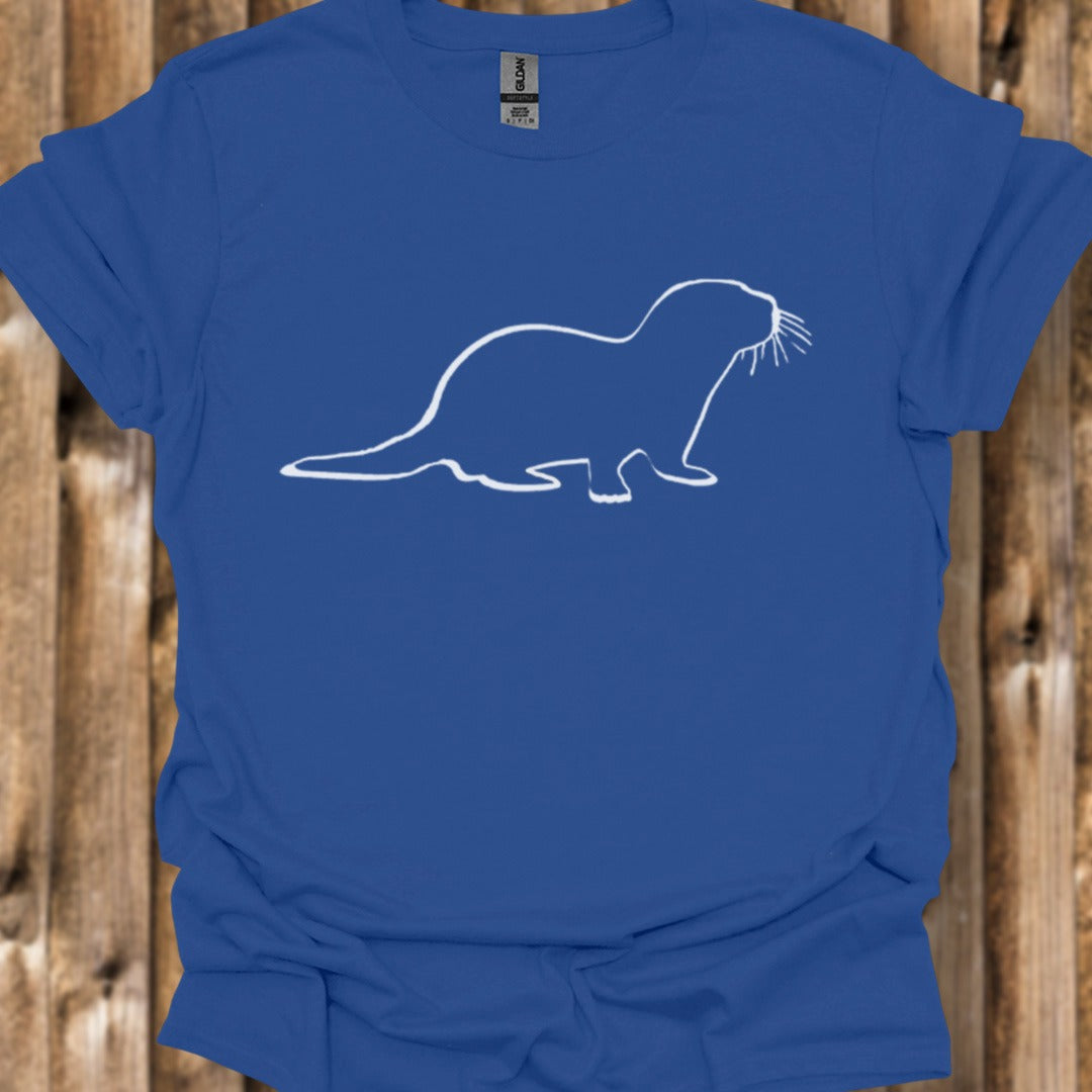 Otter outline white trendy T-shirt