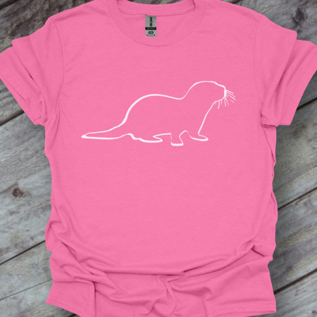 Otter outline white trendy T-shirt
