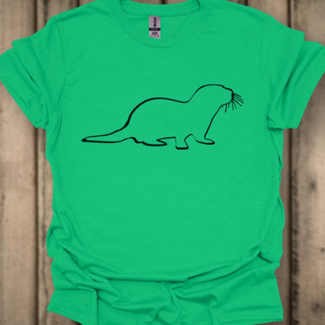Otter outline black trendy T-shirt