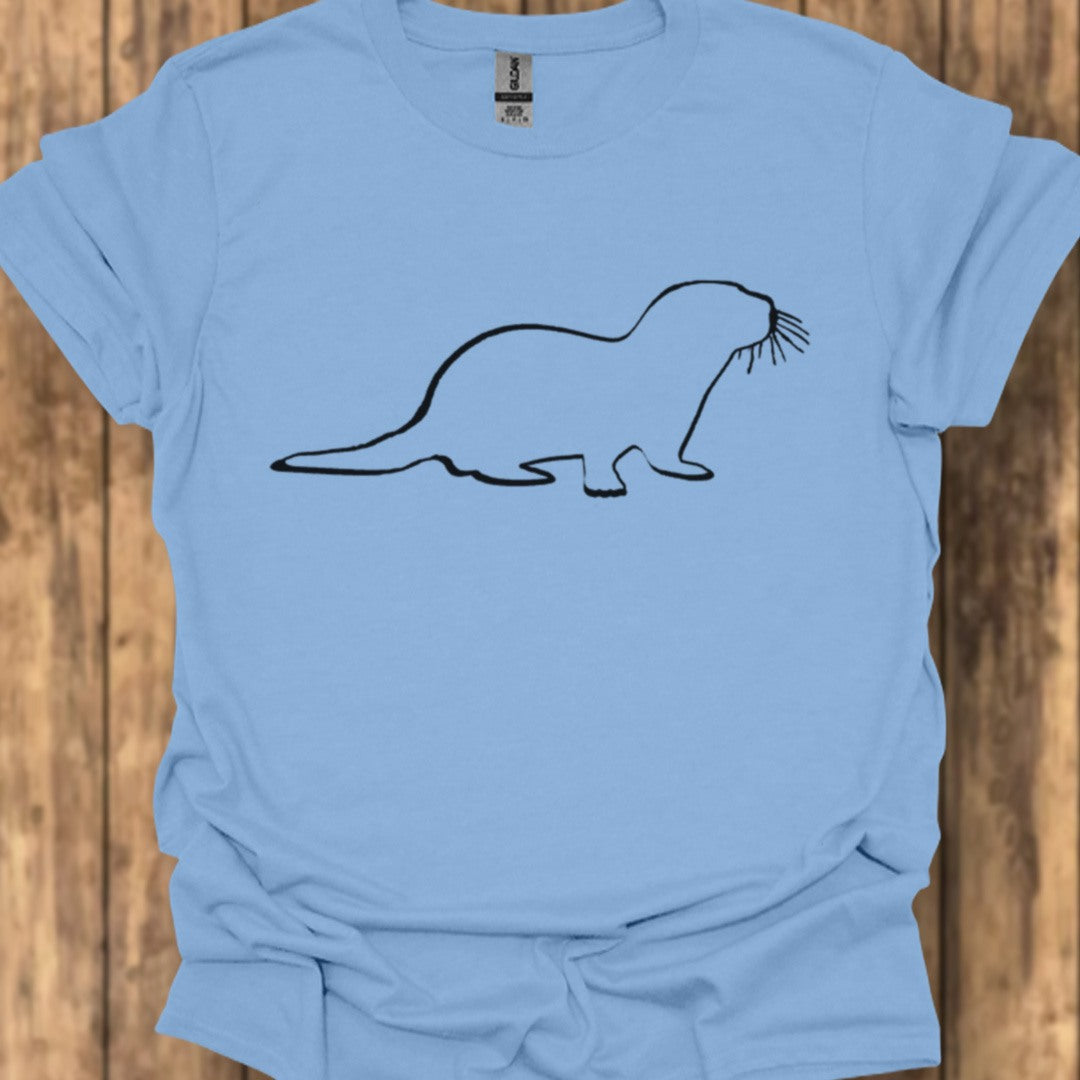Otter outline black trendy T-shirt