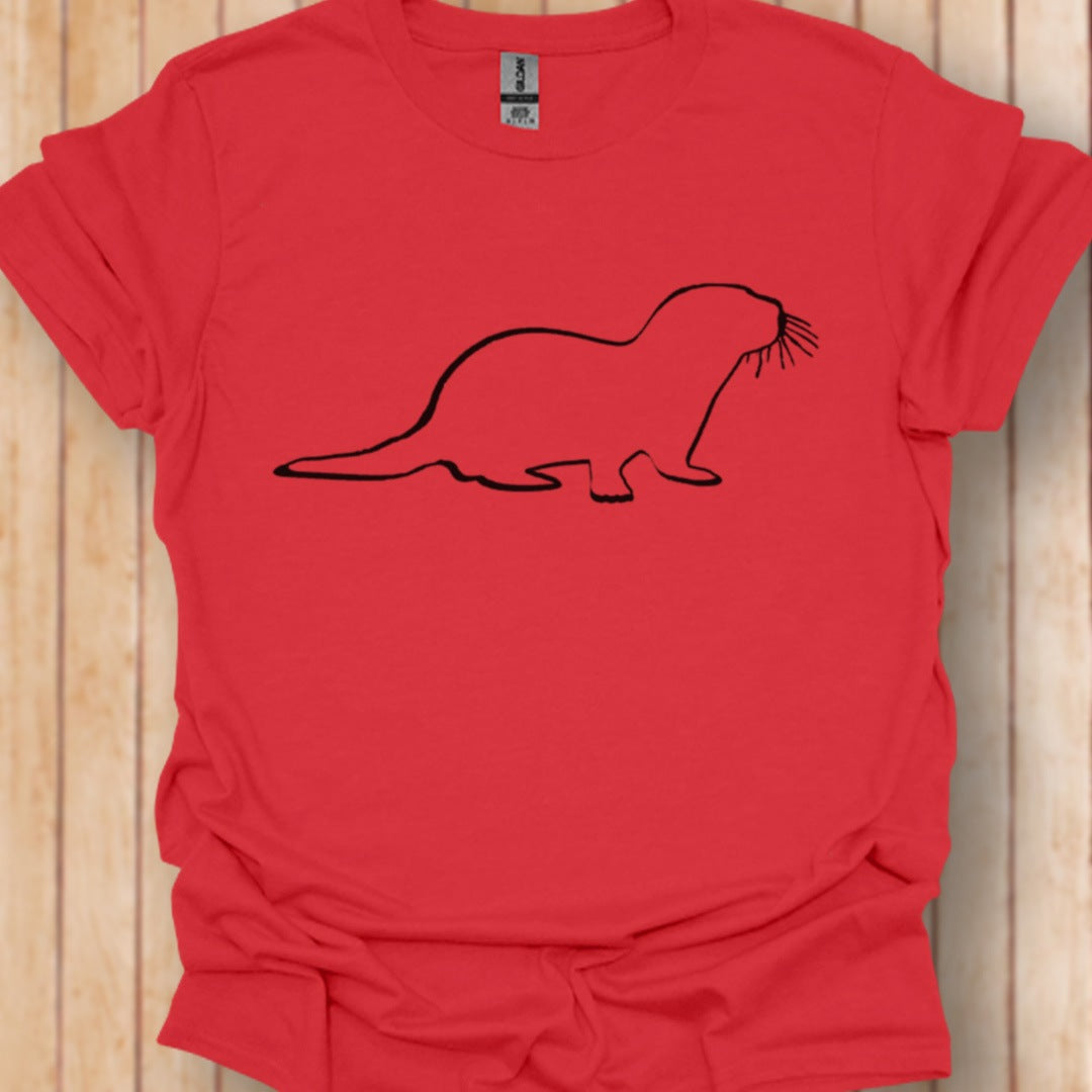 Otter outline black trendy T-shirt