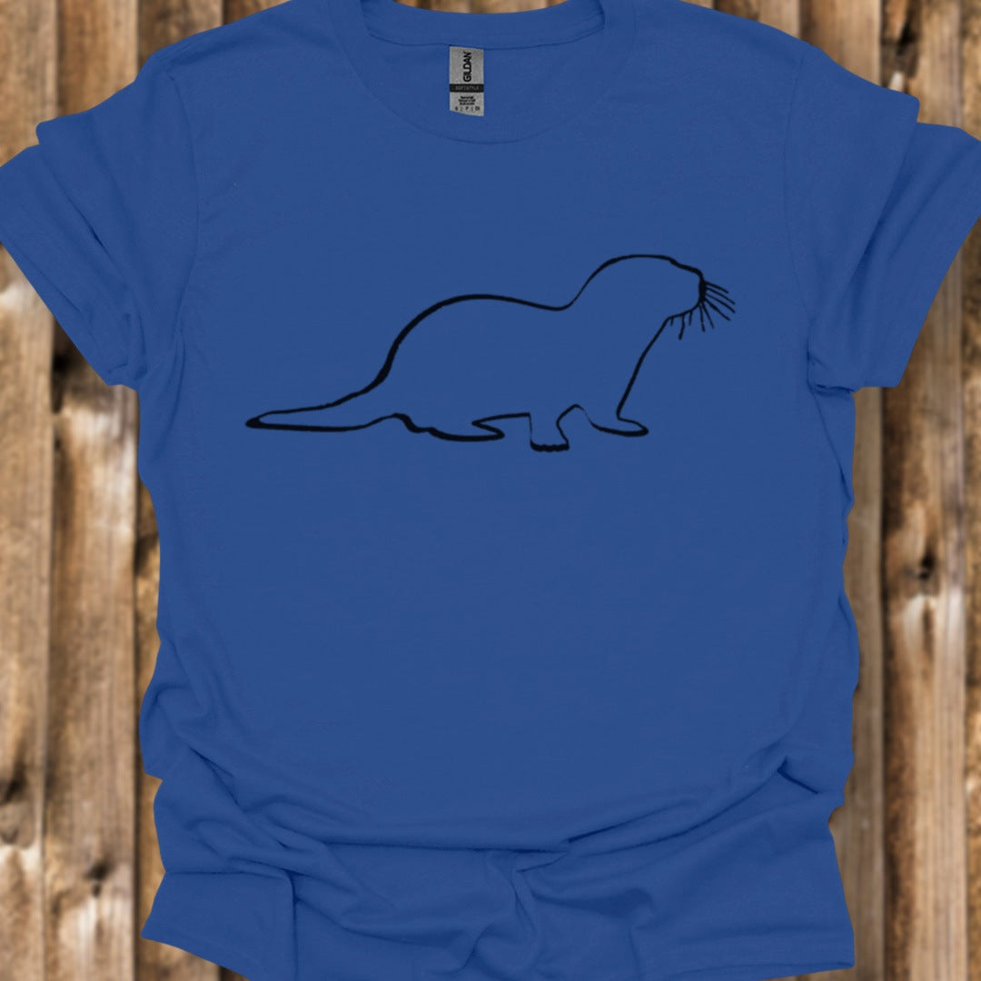 Otter outline black trendy T-shirt
