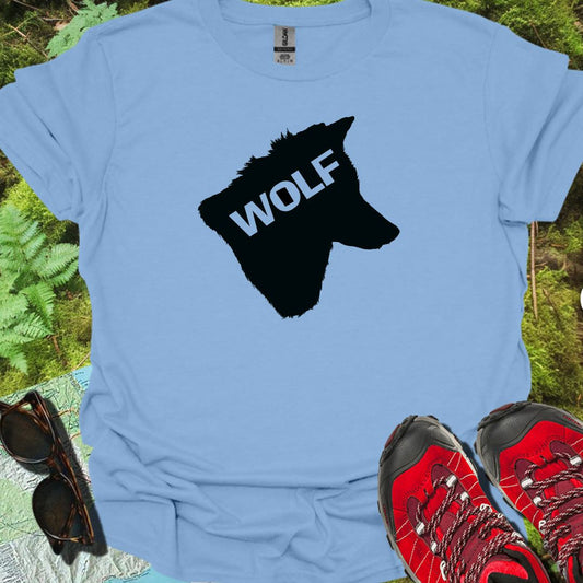 Tête de loup silhouette noire avec texte T-shirt tendance
