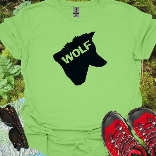 Tête de loup silhouette noire avec texte T-shirt tendance