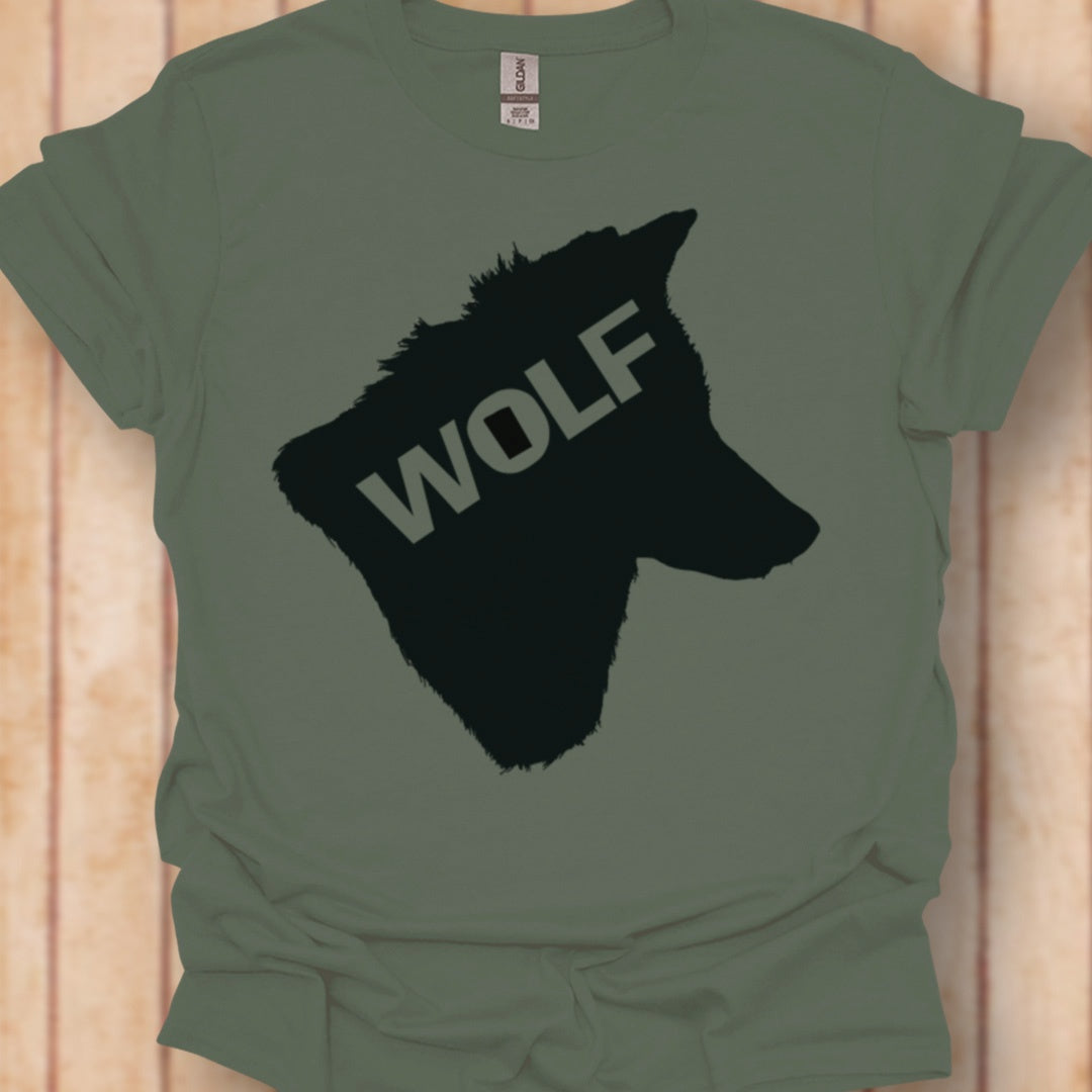 Wolf head silhouette with text black timeless T-shirt